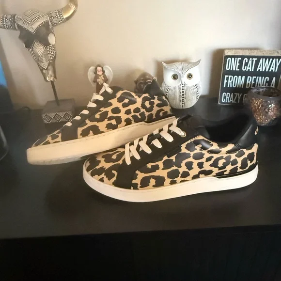 Coach Black and Tan Leather Leopard Sneakers - Picture 3 of 4